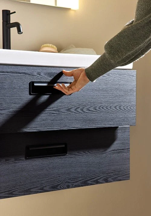 Tvättställsskåp Relounge Svart Trästruktur 1000 med tvättställ Noro - Image 5